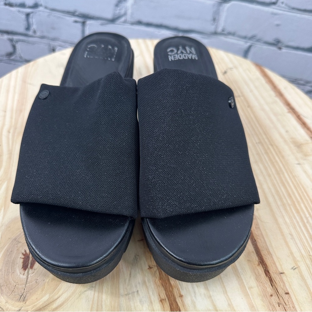 Madden NYC Chunky Platform Sandals Slide Womens Sz 9 Black Y2k 90s Style Slip On - Picture 2 of 10